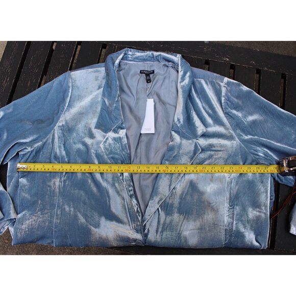 New w/Tags Eileen Fisher 3X Plus - Velvet Notch Collar Long Blazer, Light Blue - Picture 7 of 12
